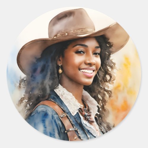 Black Cowgirl African American Western Woman Classic Round Sticker