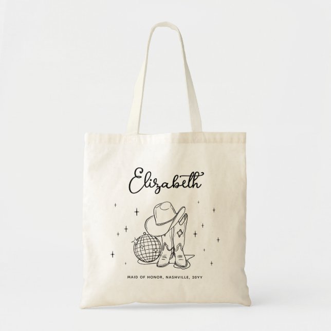 Black Cowgirl Bachelorette Party Maid of Honor Tote Bag (Front)