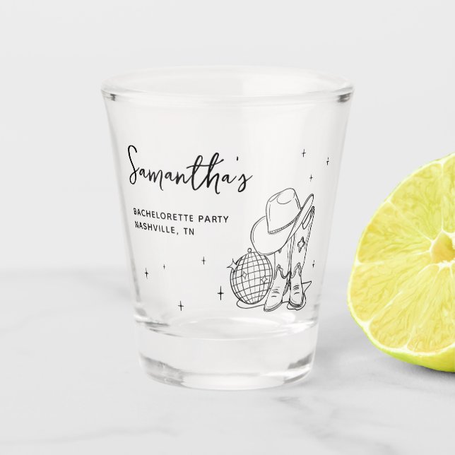 Black Cowgirl Disco Western Bachelorette Party Shot Glass (Front)