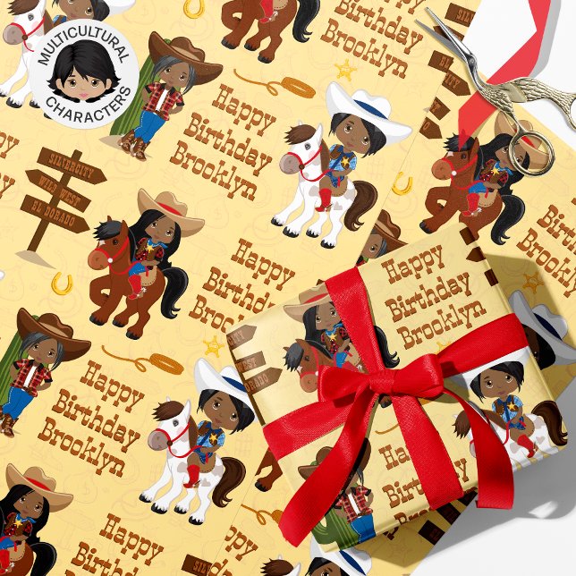 Black Cowgirl Personalized Wrapping Paper (Creator Uploaded)