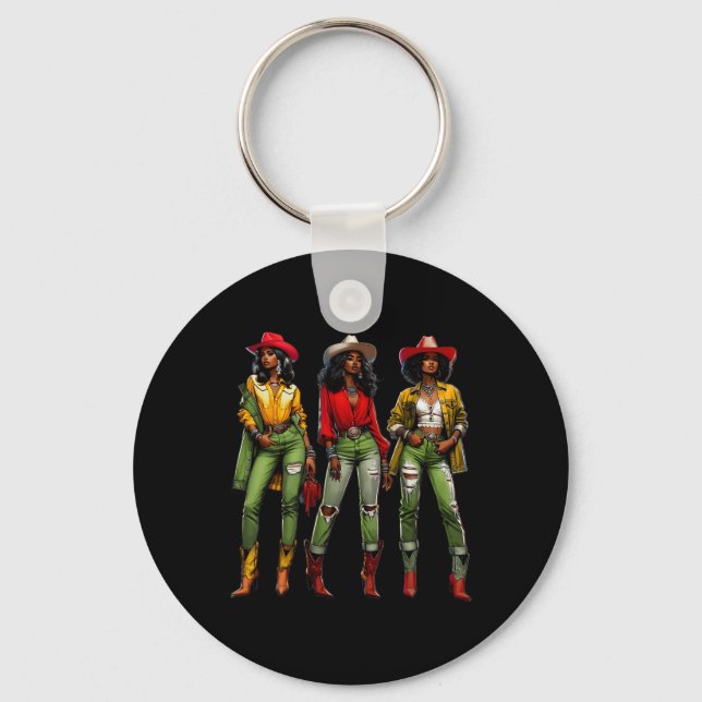Black Cowgirl Western Rodeo Melanin Black History  Keychain (Front)