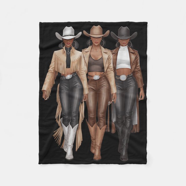 Black Cowgirl Western Rodeo Melanin Cowgirl  Fleece Blanket (Front)