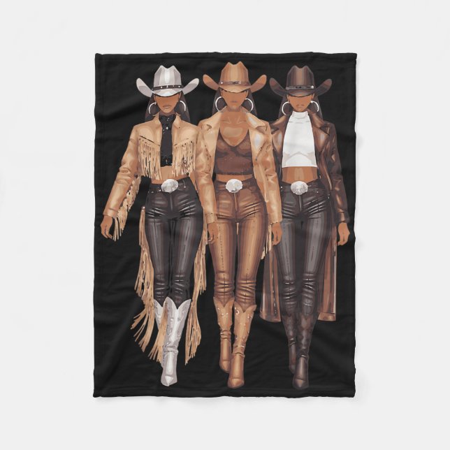 Black Cowgirl Western Tee Rodeo Country Women June Fleece Blanket (Front)