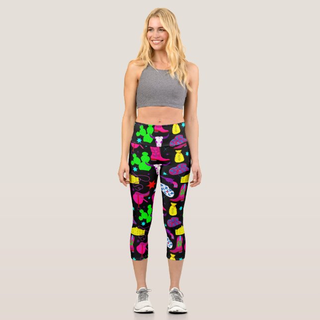 black cowgirl wild west saloon  capri leggings (Front)