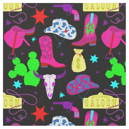 black cowgirl wild west saloon  fabric