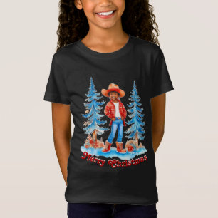 Black Cowgirl Winter Scene Merry Christmas T-Shirt