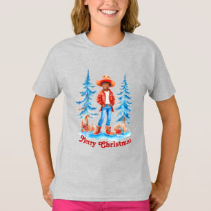 Black Cowgirl Winter Scene Merry Christmas T-Shirt