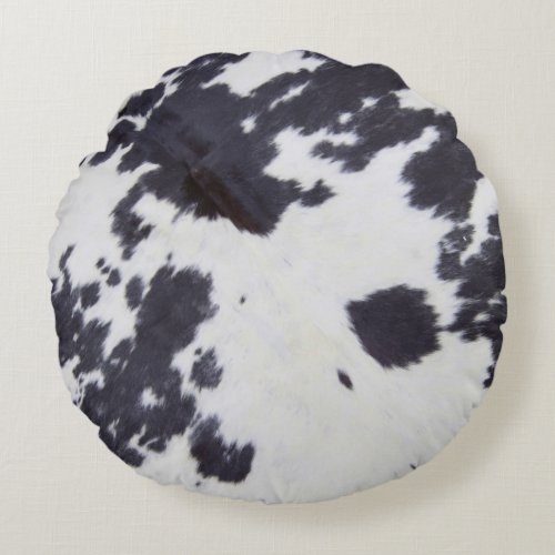 Black  Cowhide Cow Skin Print Pattern Modern Cow Round Pillow
