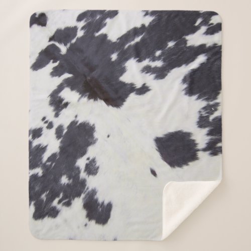 Black  Cowhide Cow Skin Print Pattern Modern Cow Sherpa Blanket
