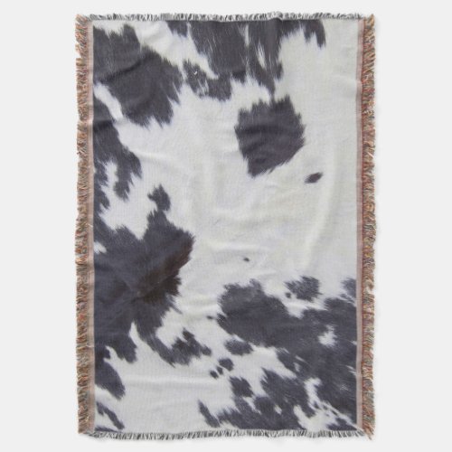 Black  Cowhide Cow Skin Print Pattern Modern Cow Throw Blanket