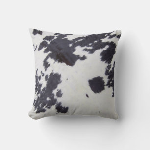 Black Cowhide, Cow Skin Print Pattern, Modern Cow Throw Pillow