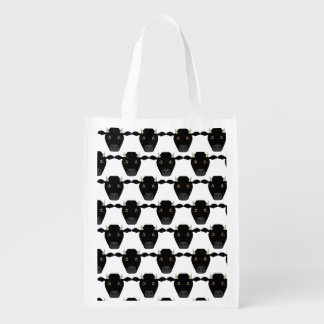 Black Cows with Horns on Reusable Grocery Bag