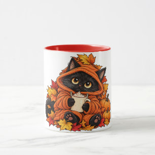 Black, cozy cat mug