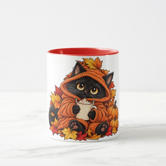Black, cozy cat mug (Center)