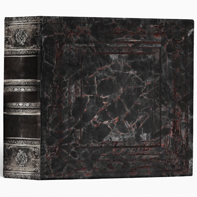 Black Cracked Faux Leather Ancient Tome 3 Ring Binder (Front/Spine)