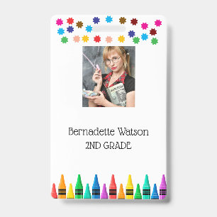 Black Crayons & Stars Colorful School Teacher Badge