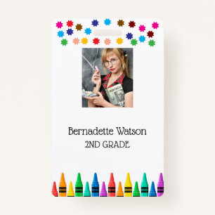 Black Crayons & Stars Colorful School Teacher Badge