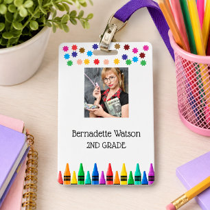 Black Crayons & Stars Colorful School Teacher Badge