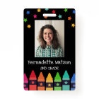 Black Crayons & Stars Colorful School Teacher ID