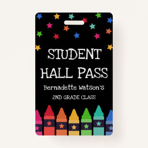Black Crayons & Stars Colorful Student Hall Pass Badge