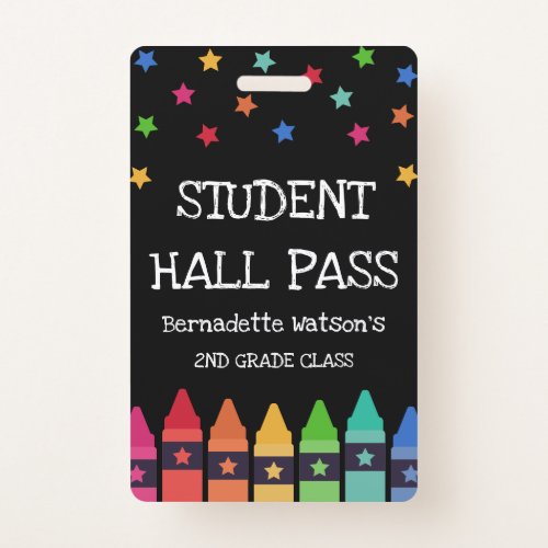 Black Crayons  Stars Colorful Student Hall Pass Badge