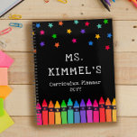 Black Crayons & Stars Curriculum Teacher Planner<br><div class="desc">Teacher curriculum planner personalized with the teacher's name beneath colorful stars and above a row of crayons in a rainbow gradient. Kindergarten teacher planner in a colorful and fun design.</div>