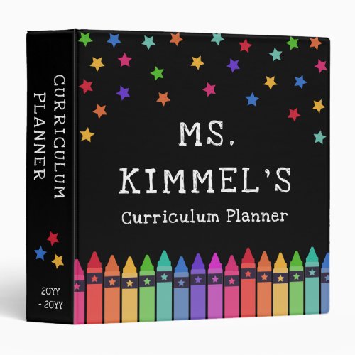Black Crayons  Stars Curriculum Teacher Planner 3 3 Ring Binder