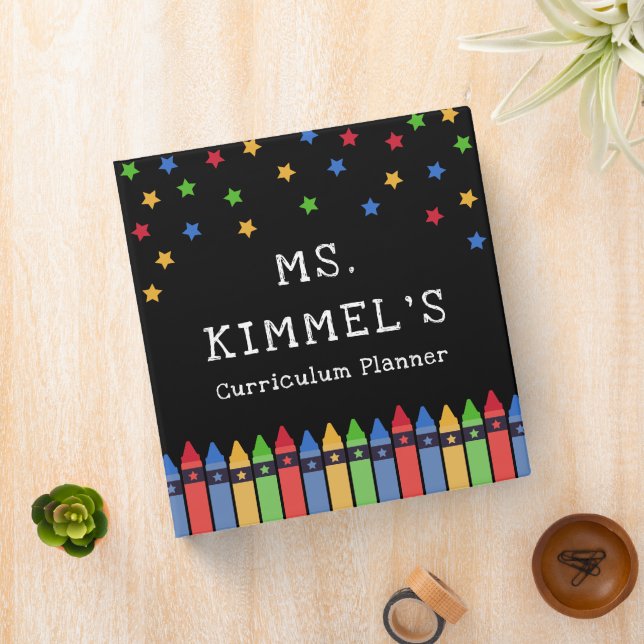 Black Crayons Stars Curriculum Teacher Planner 3 Ring Binder (In Situ)