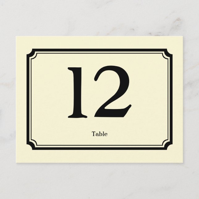 Black cream art deco reception table number card (Front)