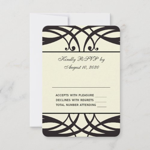 Black Cream Art Deco Wedding RSVP Card