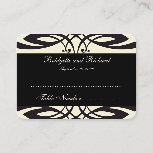 Black Cream Art Deco Wedding Seating Cards (Front)