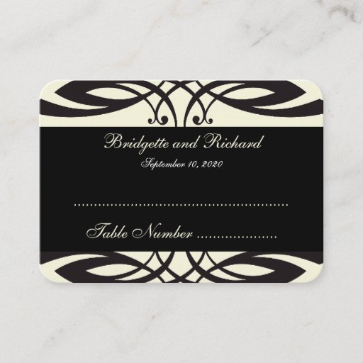Customizable Black Cream Art Deco Wedding Seating Cards Business Card