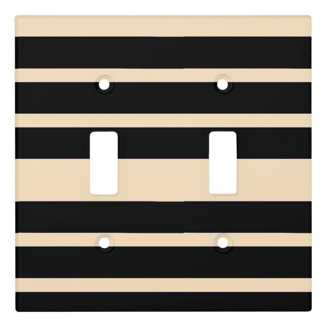 Black + Cream Broad Band Stripes Light Switch Cover (Front)