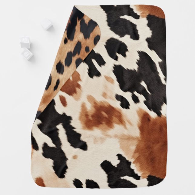 Black Cream Brown Cowhide  Baby Blanket (In Situ)