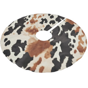 Black Cream Brown Cowhide Brushed Polyester Tree Skirt