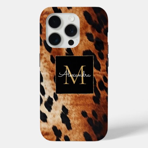 Black Cream Brown Cowhide Gold Monogram  iPhone 15 Pro Case