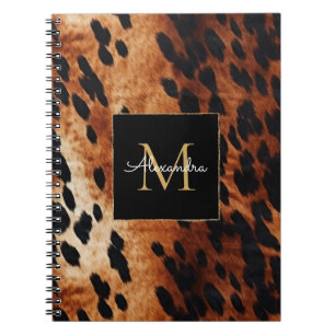 Black Cream Brown Cowhide Gold Monogram  Notebook