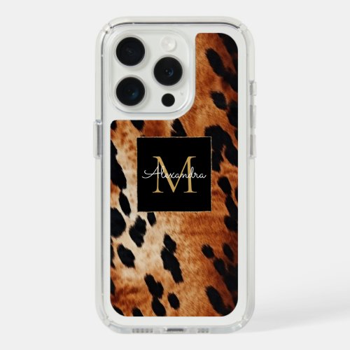 Black Cream Brown Cowhide Gold Monogram  iPhone 15 Pro Case