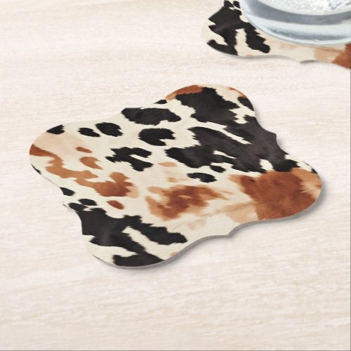 Black Cream Brown Cowhide   Paper Coaster