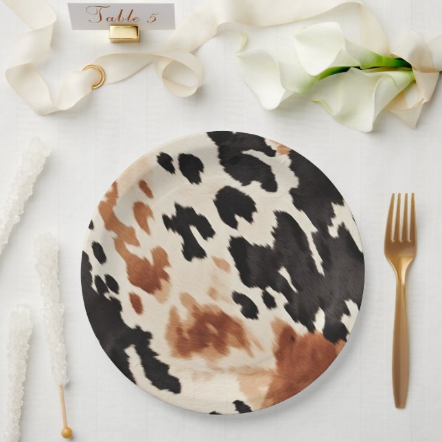 Black Cream Brown Cowhide  Paper Plates (Wedding)