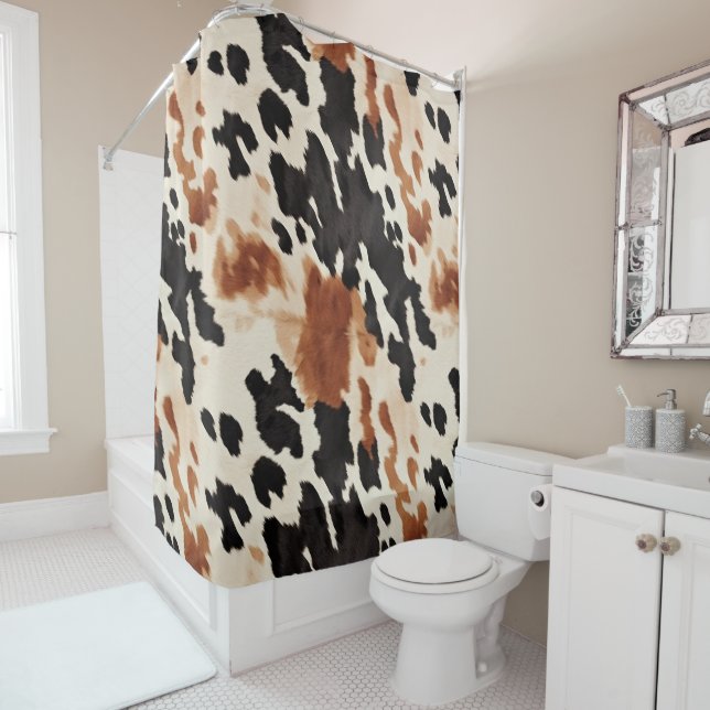 Black Cream Brown Cowhide Shower Curtain (In Situ)