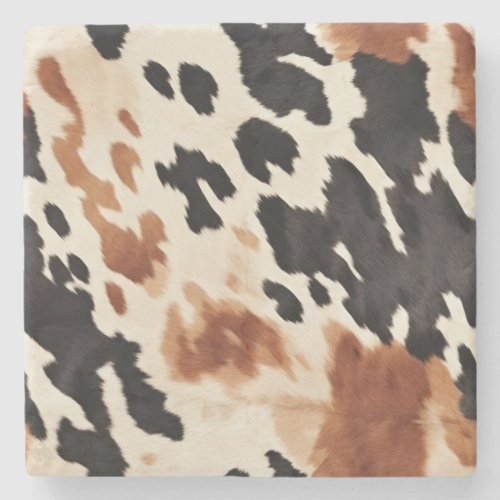 Black Cream Brown Cowhide   Stone Coaster