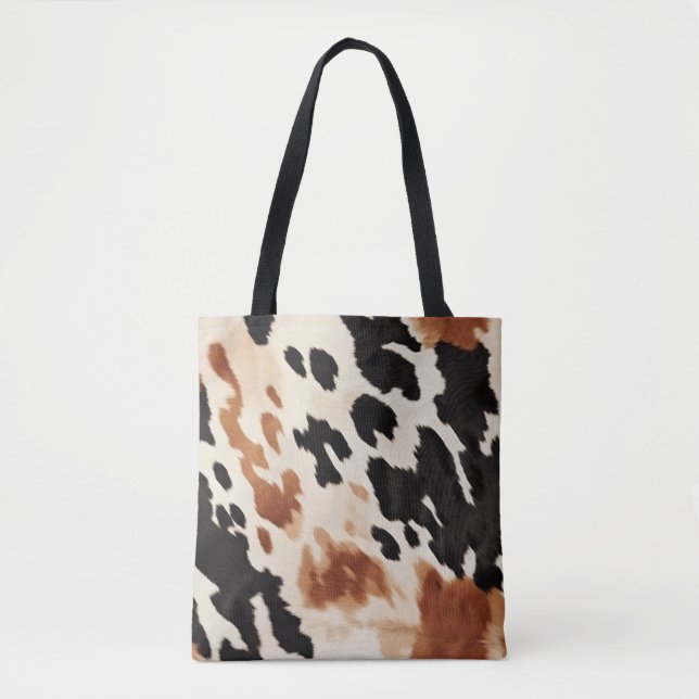 Black Cream Brown Cowhide Tote Bag (Front)