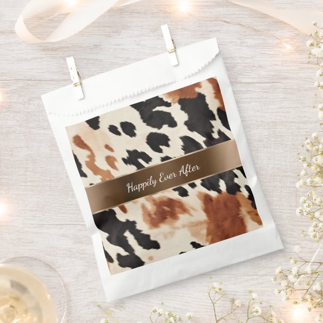 Black Cream Brown Cowhide Wedding Favor Bag (Clipped)