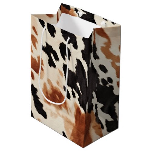 Black Cream Brown Cowhide Wedding Medium Gift Bag