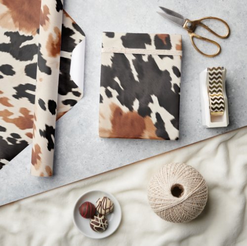 Black Cream Brown Cowhide Wedding Wrapping Paper