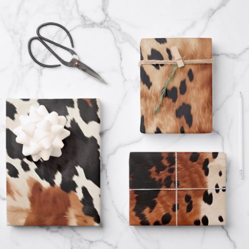 Black Cream Brown Cowhide Wedding Wrapping Paper Sheets