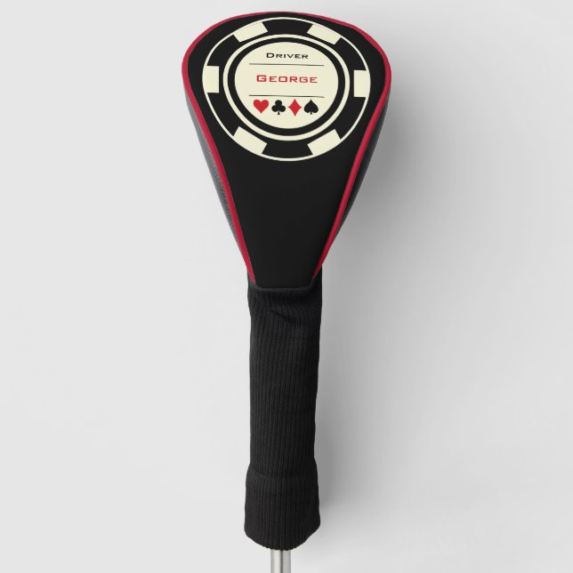 Black & Cream Casino Poker Chip Golf Head Cover (Front)