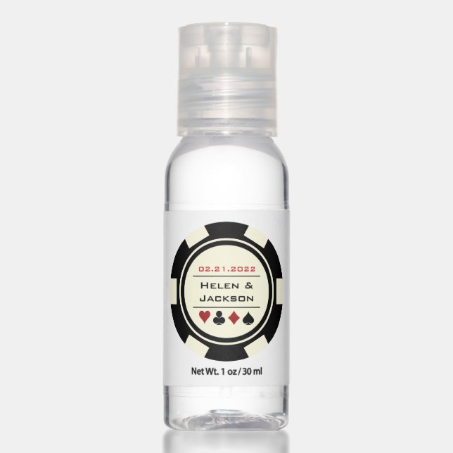 Black Cream Casino Poker Chip Las Vegas Wedding Hand Sanitizer (Front)