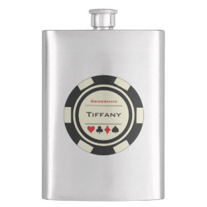 Black Cream Casino Poker Chip Wedding Bridesmaid Flask